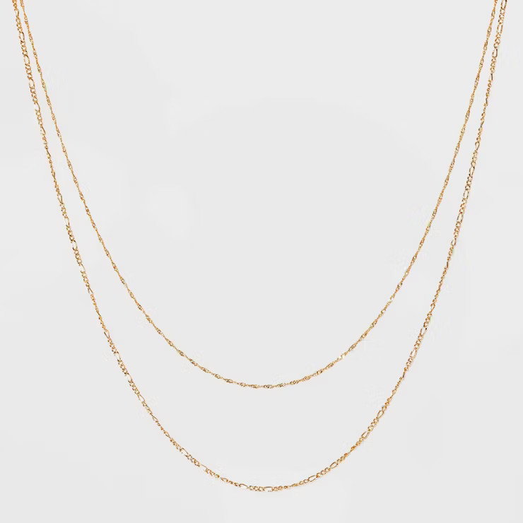 14K Gold Plated Twist and Figaro Chain Faux Duo Necklace - A New Day™ Gold | Target