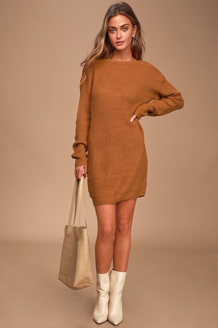 Bringing Sexy Back Camel Backless Sweater Dress | Lulus (US)