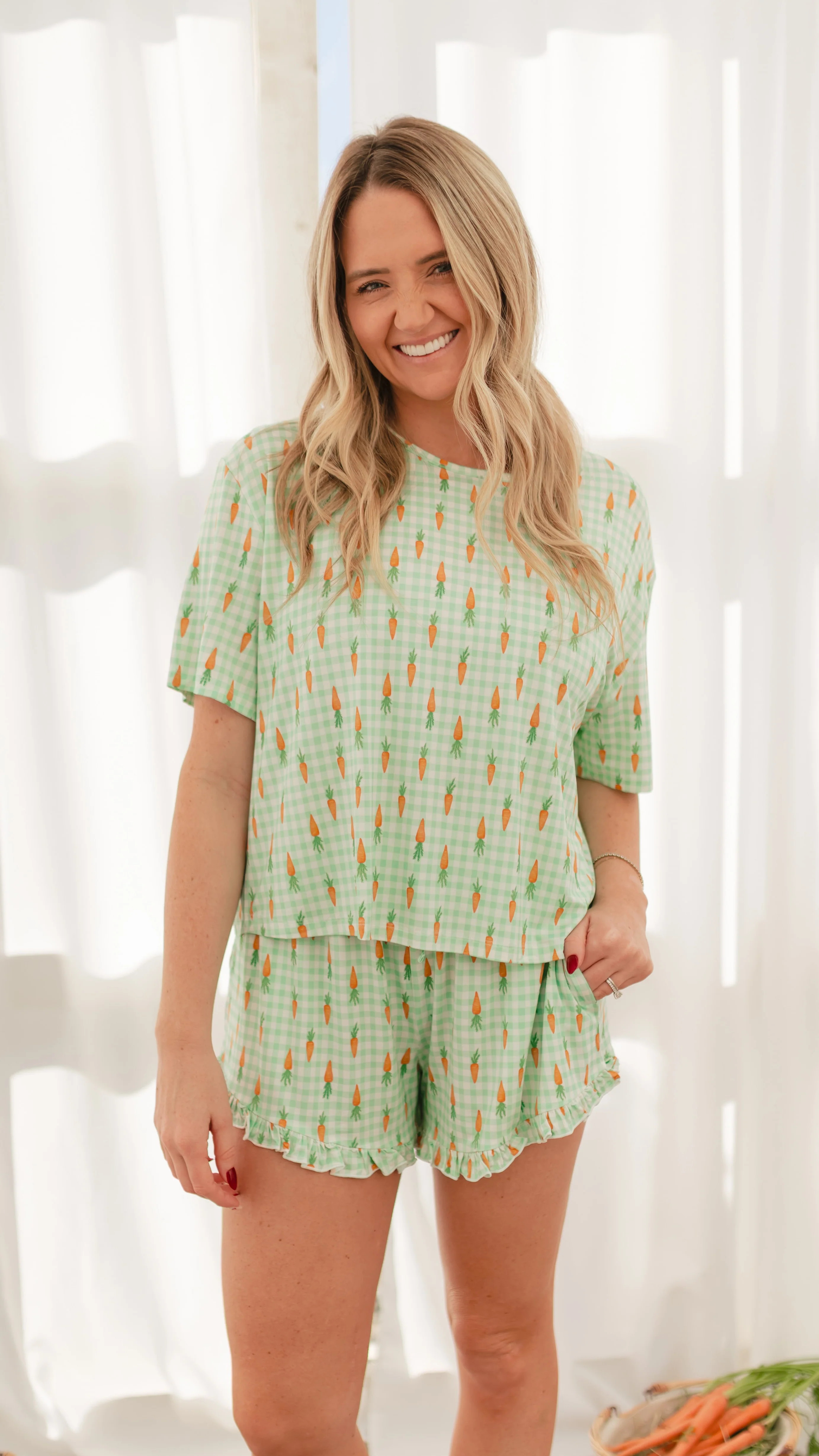 Women's Ruffle Short Set in Carrots | Silks Design