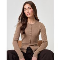 Threadbare Crew Neck Compact Knitted Cardigan in Beige | Threadbare UK