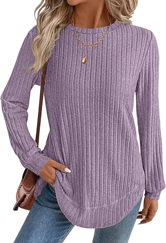 JUSTFASHIONNOW Womens Long Sleeve Shirts Trendy Sweaters Lightweight 2025 Casual Crewneck Fall Tu... | Amazon (US)