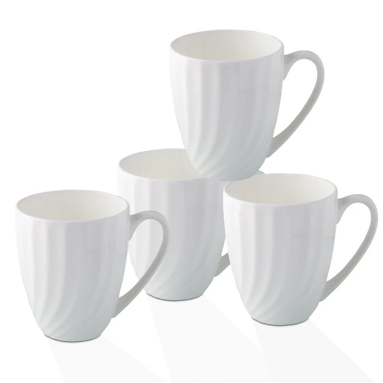 COSTMANCE Fine Bone China White Coffee Mugs Set of 4 (12 oz), Ceramic Spiral Pattern Tea Cups, Th... | Walmart (US)