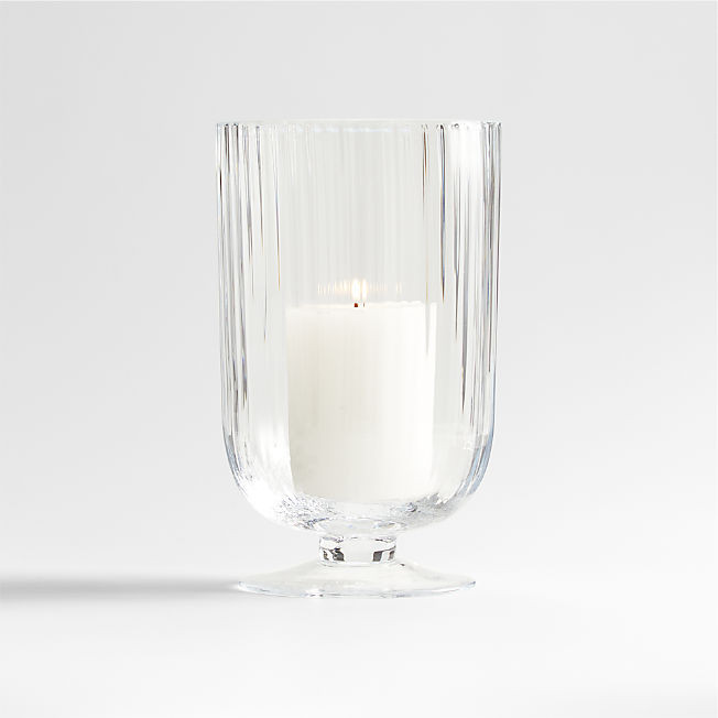 Venus Fluted Glass Hurricane Candle Holder 15" + Reviews | Crate & Barrel | Crate & Barrel