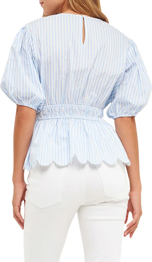 Stripe Puff Sleeve Peplum Top | Nordstrom