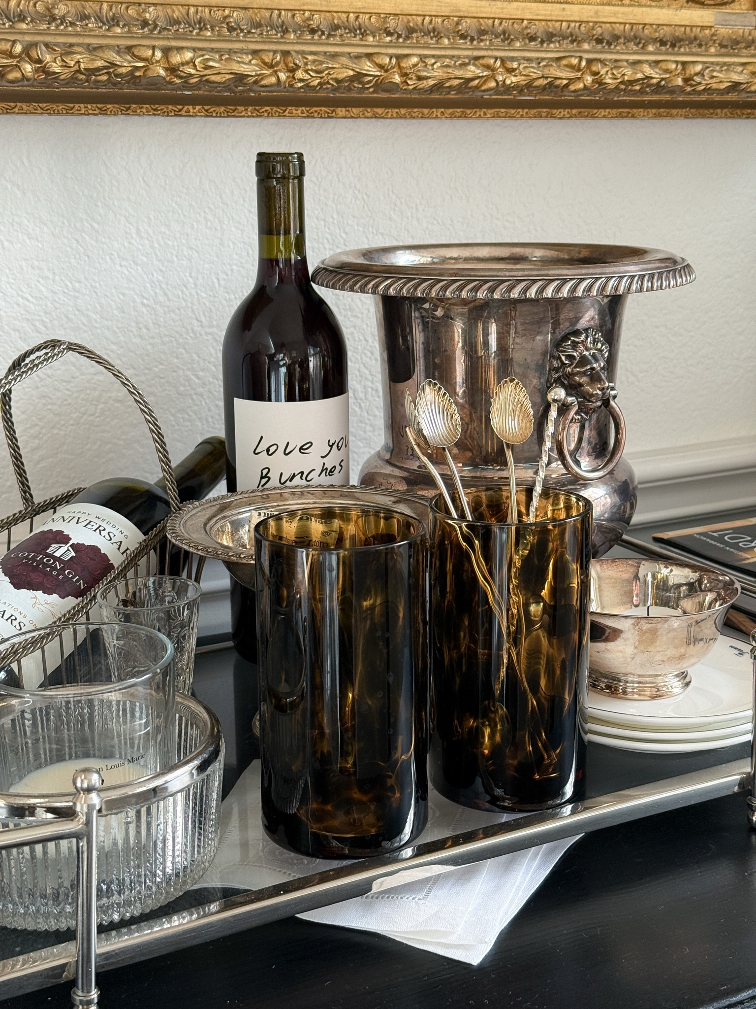 Bar tray styling on dining room hutch 

#LTKSeasonal #LTKSaleAlert #LTKHome