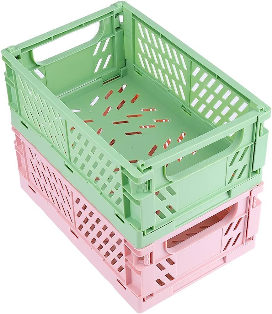 KINBOM 2pcs Plastic Baskets for Organizing, Light Color Foldable Storage Basket Collapsible Crate... | Amazon (US)