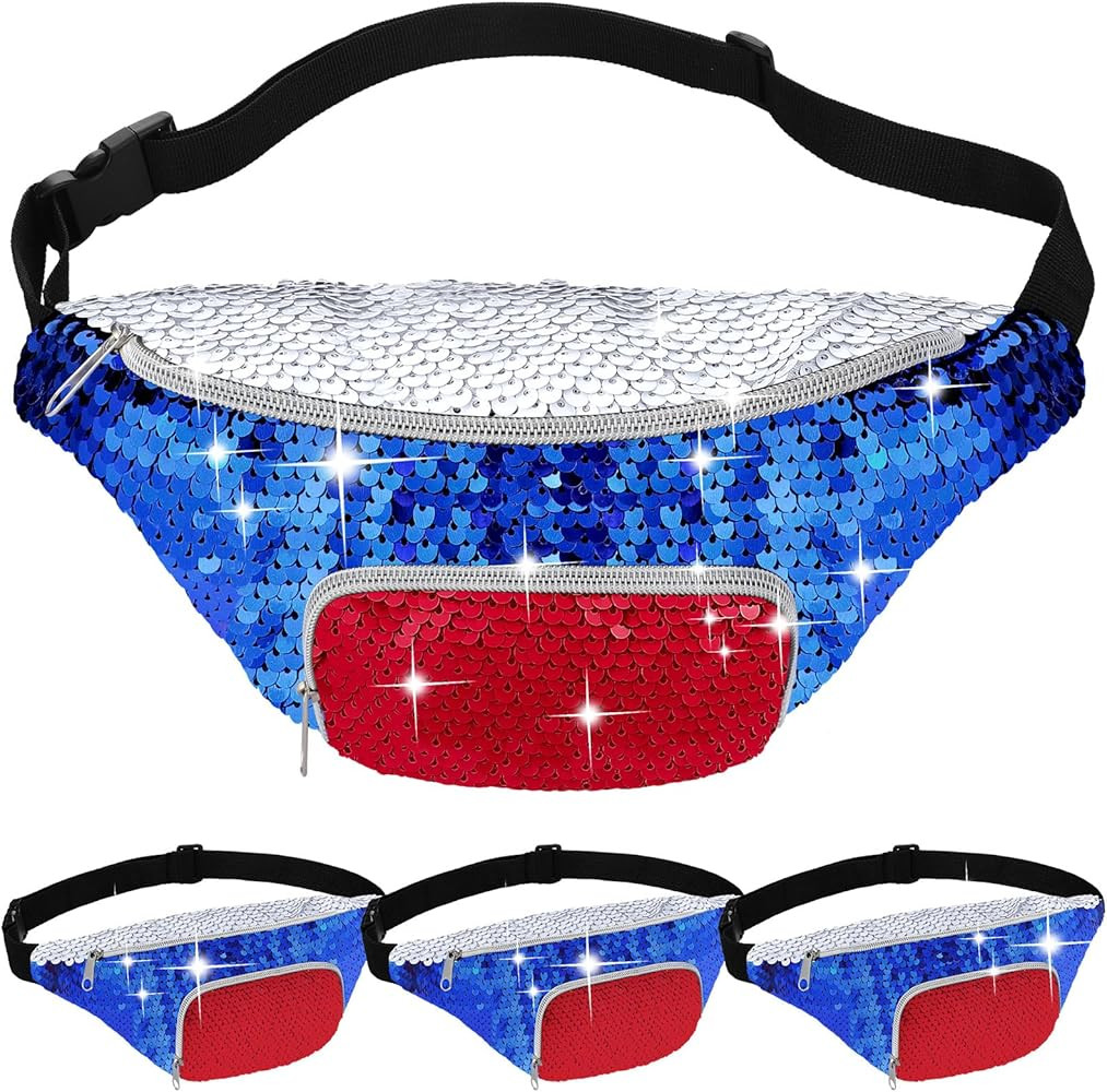 Abbylike 4 Pcs American Flag Sequin Fanny Pack 4th of July Sequin Fanny Bag Patriotic Memorial Da... | Amazon (US)