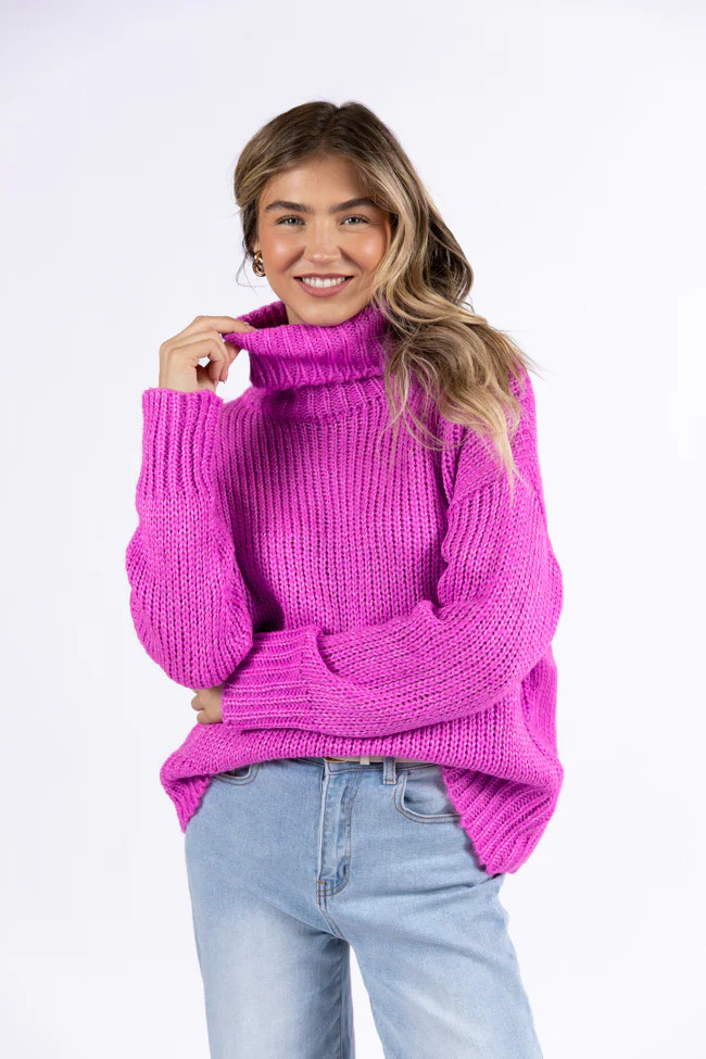 What I Need Magenta Oversized Turtleneck Sweater DOORBUSTER | Pink Lily