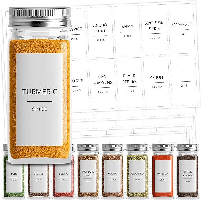 Talented Kitchen 140 Spice Jar Labels Preprinted Minimalist Black Text on White Label, Spice Labe... | Amazon (US)