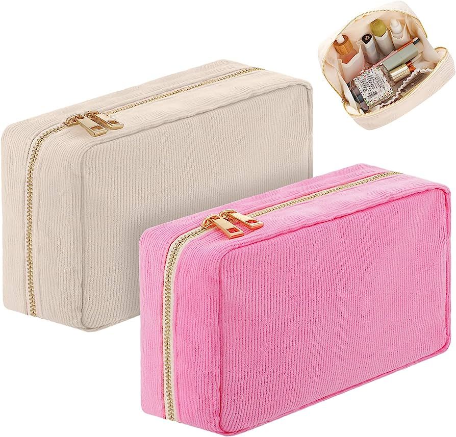 2 Pcs Corduroy Makeup Bag Cosmestic Bag Preppy Makeup Bags Travel Small Pouch Accessories Makeup ... | Amazon (US)
