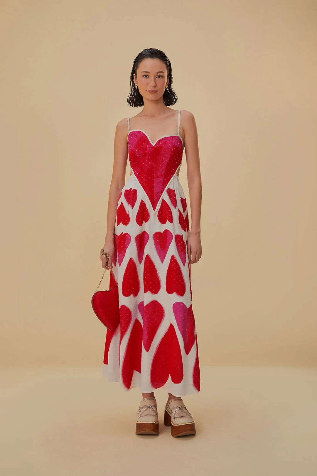 Painted Hearts Off-White Straps Maxi Dress | FarmRio (US)