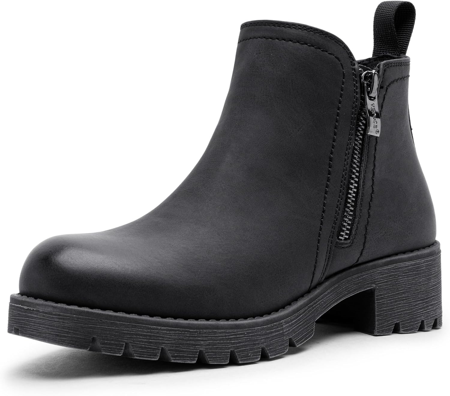 Women's Side Zipper Ankle Boots, Round Toe Low Block Heel Booties | Amazon (US)