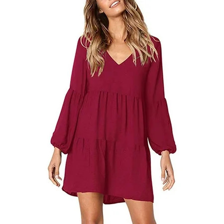 Women's Long Sleeve Tunic Dress V Neck Loose Swing Casual T-Shirt Dresses | Walmart (US)