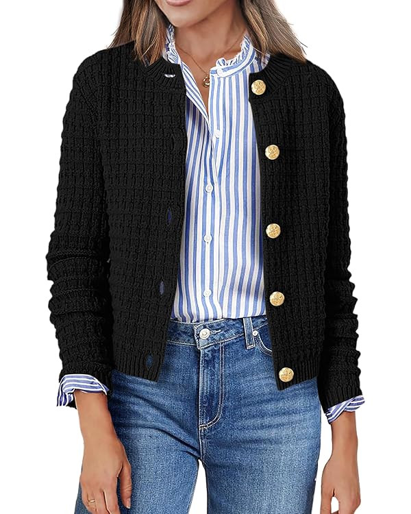 Zeagoo Women's 2024 Cardigan Sweaters Button Down Crew Neck Open Front Long Sleeve Knit Cropped J... | Amazon (US)