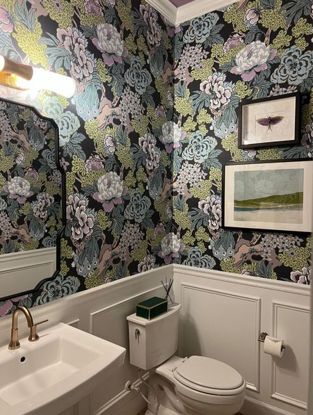 Powder room makeover. Wallpaper, mirror, art and plumbing fixtures

#LTKstyletip #LTKhome #LTKfamily