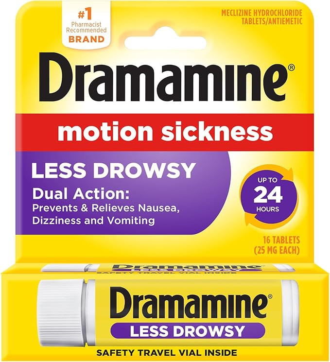 Dramamine Motion Sickness Relief - All Day Less Drowsy, 16 Count | Amazon (US)
