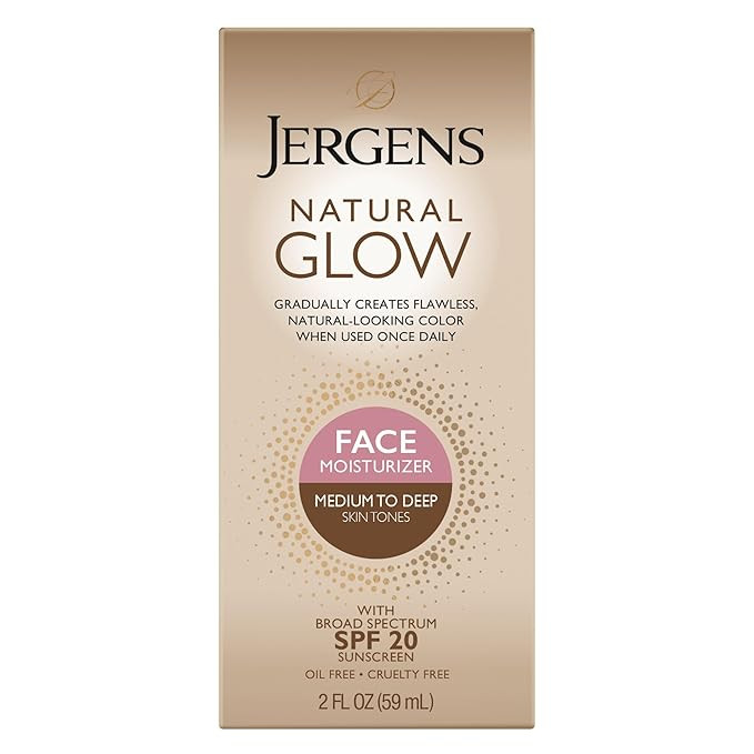 Jergens Natural Glow Self Tanner Face Moisturizer with SPF 20 Facial Sunscreen, Medium to Deep Sk... | Amazon (US)