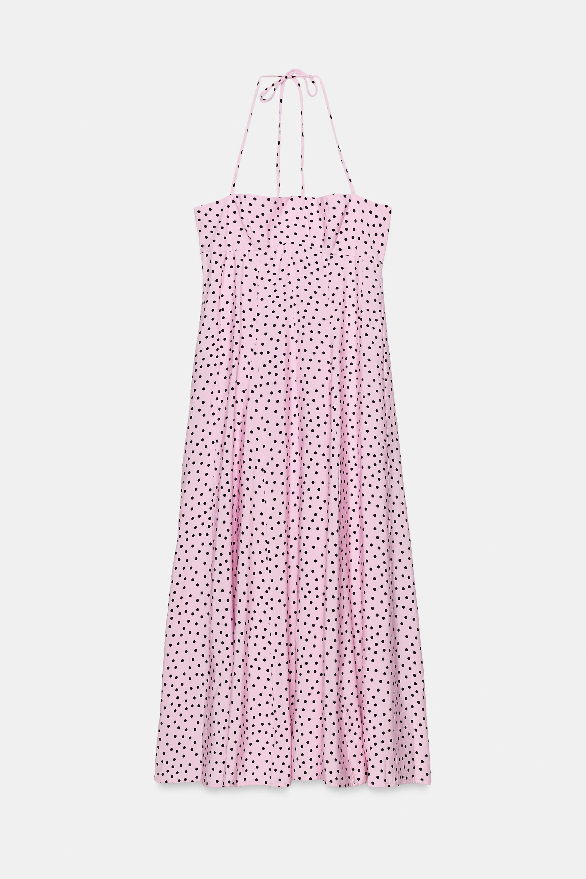 Midi halter neck dress with adjustable tie and straight neckline. Back hidden in-seam zip closure... | Zara US