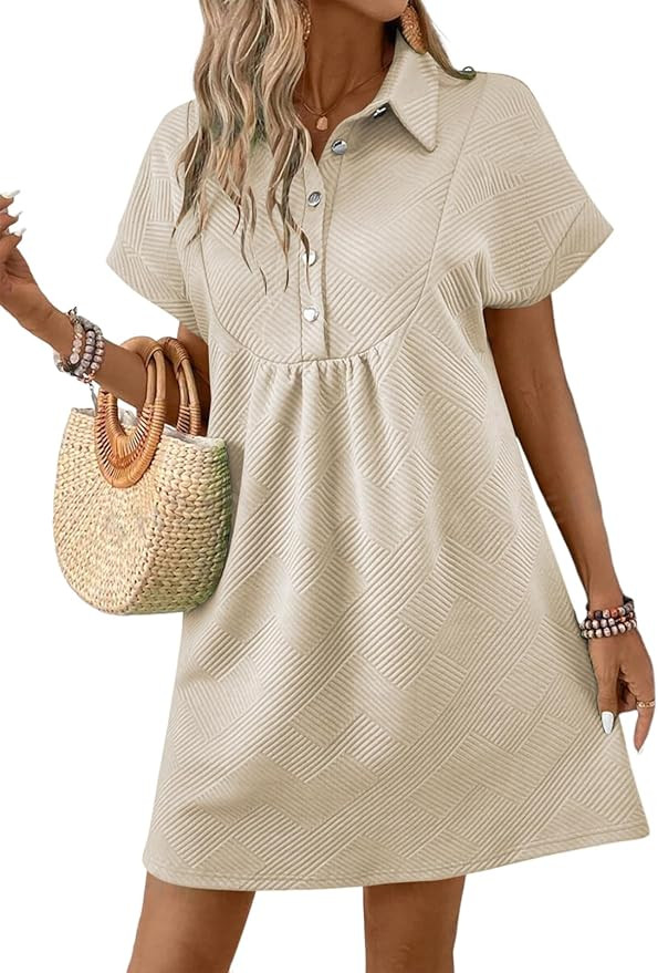 Acelitt Summer Lapel Collared Dresses for Women 2025 Batwing Short Sleeve Mini Dress Beach Sundre... | Amazon (US)