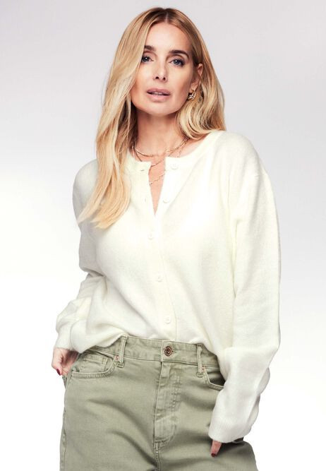 Womens White Crew Neck Cardigan | Peacocks