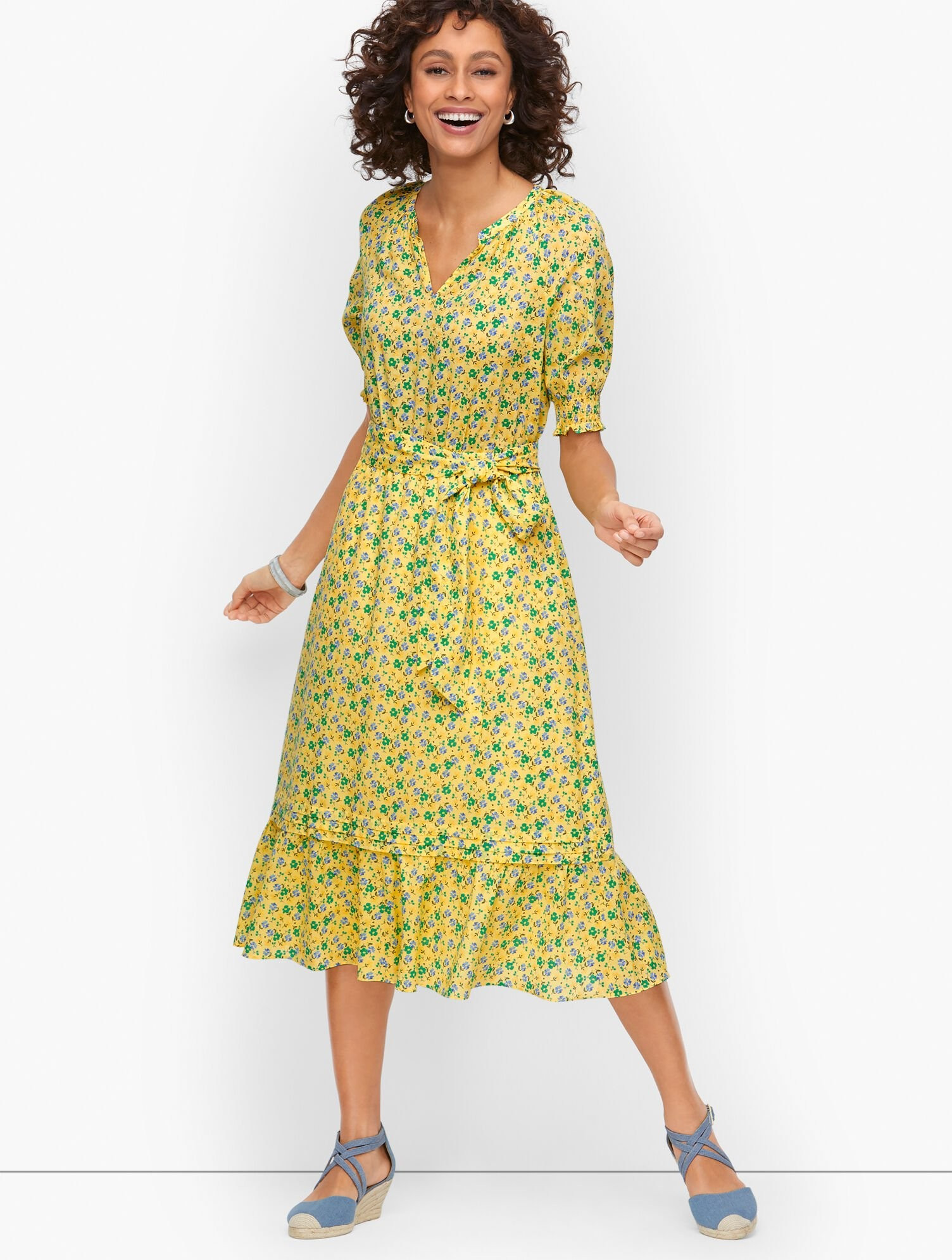 Floral Smocked Voile Fit & Flare Dress | Talbots