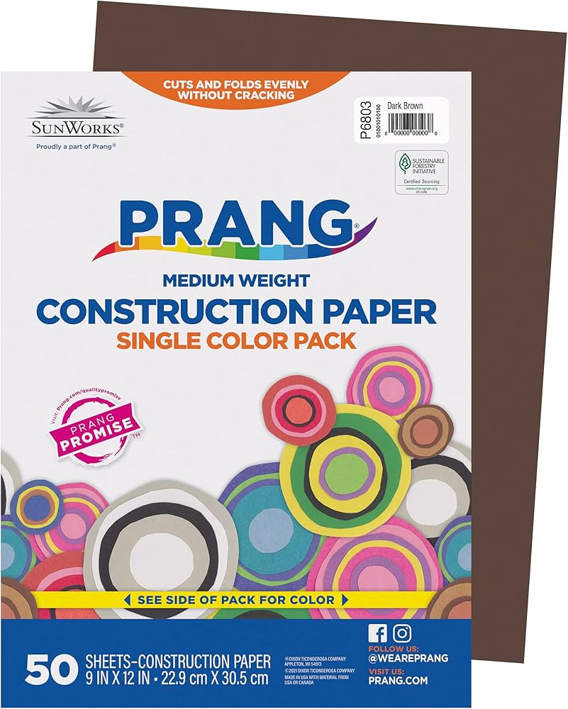 Prang (Formerly SunWorks) Construction Paper, Dark Brown, 9" x 12", 50 Sheets | Amazon (US)
