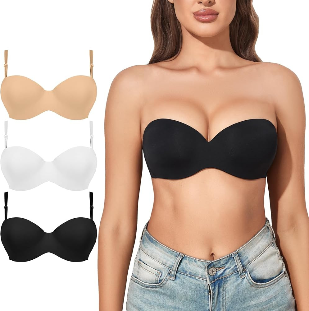 Eleplus Women's Multiway Strapless Bras Push Up Non Slip Lightly Lined Convertible Bra Multi Pack | Amazon (US)