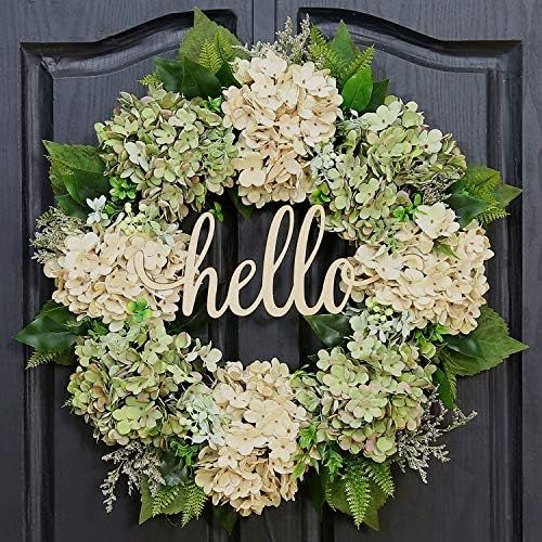 QUNWREATH Spring Wreath for Front Door Wreath 18 Inch Green Hydrangea Wreath Summer Wreath Handma... | Amazon (US)