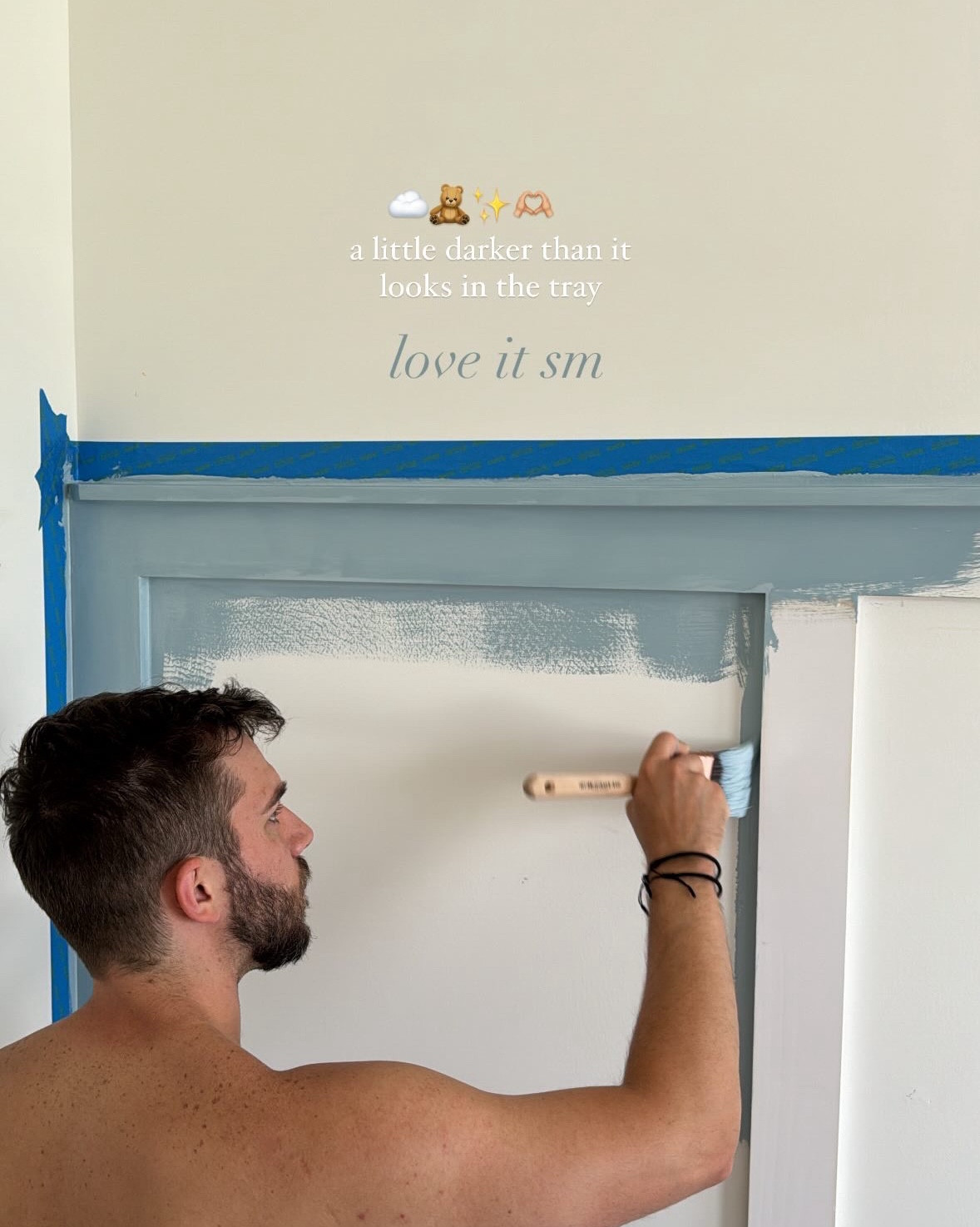 So excited to officially be painting the nursery 🥹 really happy with the color we went with too! It’s SW Languid Blue in eggshell finish 

#LTKHome #LTKFindsUnder100 #LTKBaby