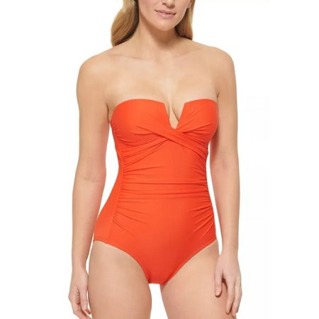 Calvin Klein ORANGE Split-Neck Bandeau Tummy-Control One-Piece Swimsuit US 6 | Walmart (US)