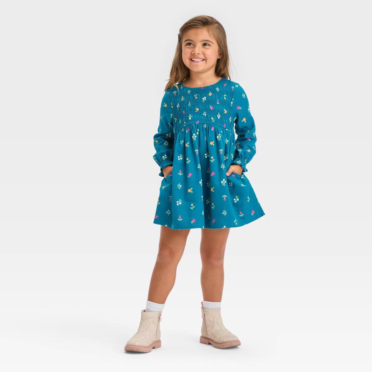 Toddler Girls' Floral Twill Long Sleeve Dress - Cat & Jack™ | Target