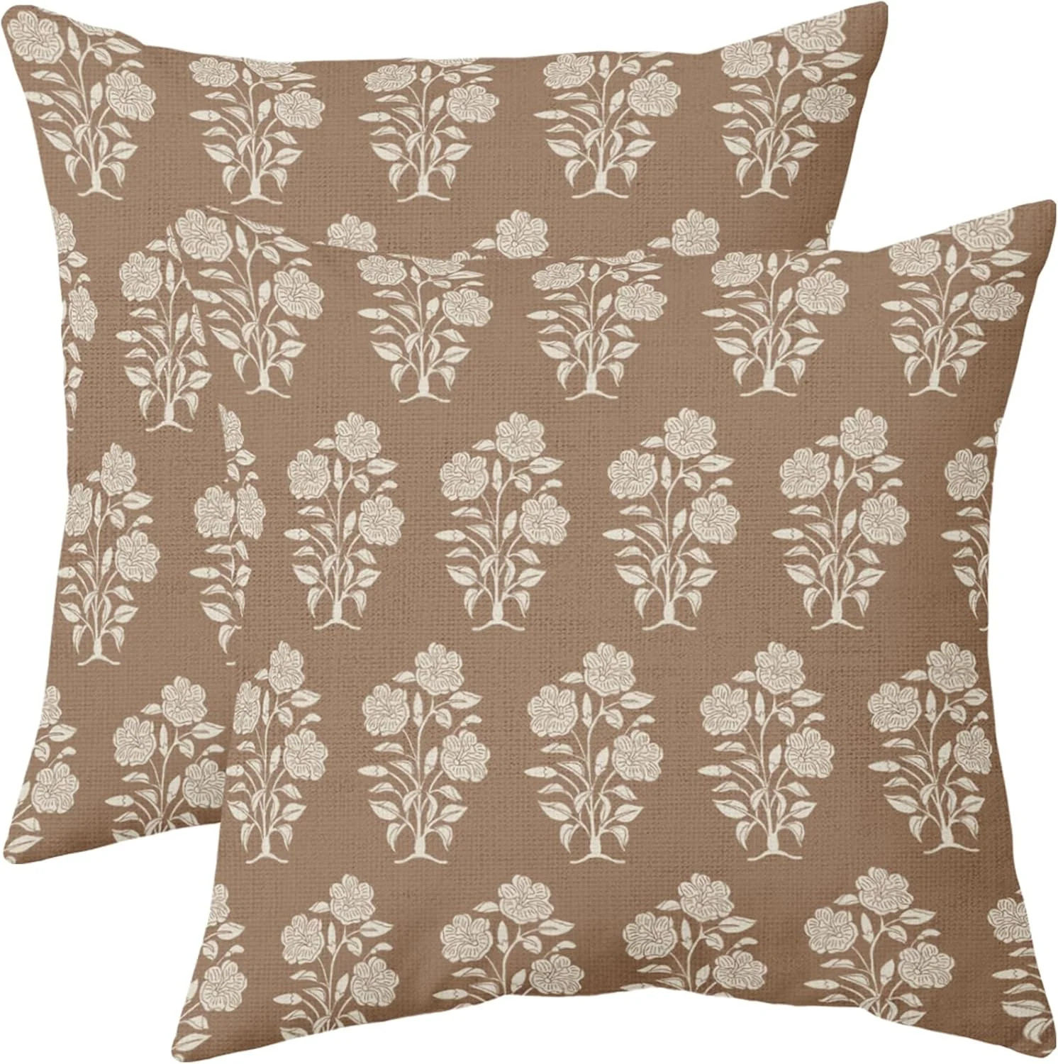 Brown Floral Pillow Covers 18x18 Set of 2 Block Print Cream Vintage Flower Leaves Chinoiserie Out... | Walmart (US)