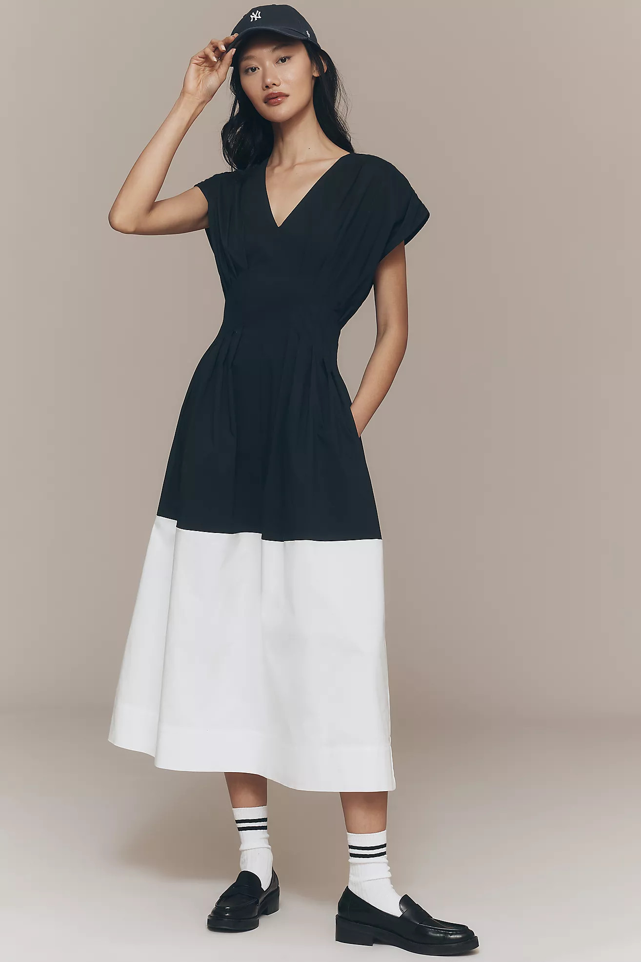 Exquise Pleated Short-Sleeve Twofer Midi Dress | Anthropologie (US)