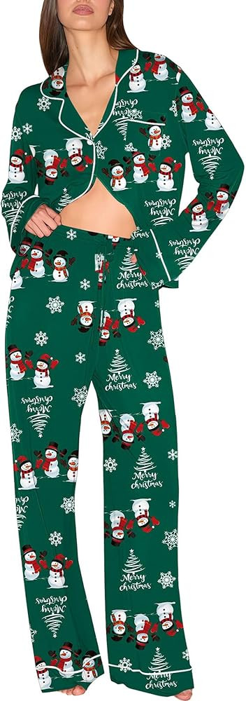 Ekouaer Christmas Pajamas Womens Long Sleeve Button Down Sleepwear Holiday Matching Pjs Comfy Lon... | Amazon (US)