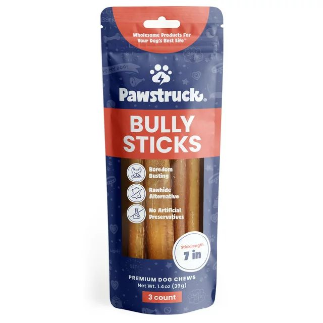Pawstruck Natural 7" Bully Sticks Chew for Dogs, Single Ingredient, 3 Count | Walmart (US)