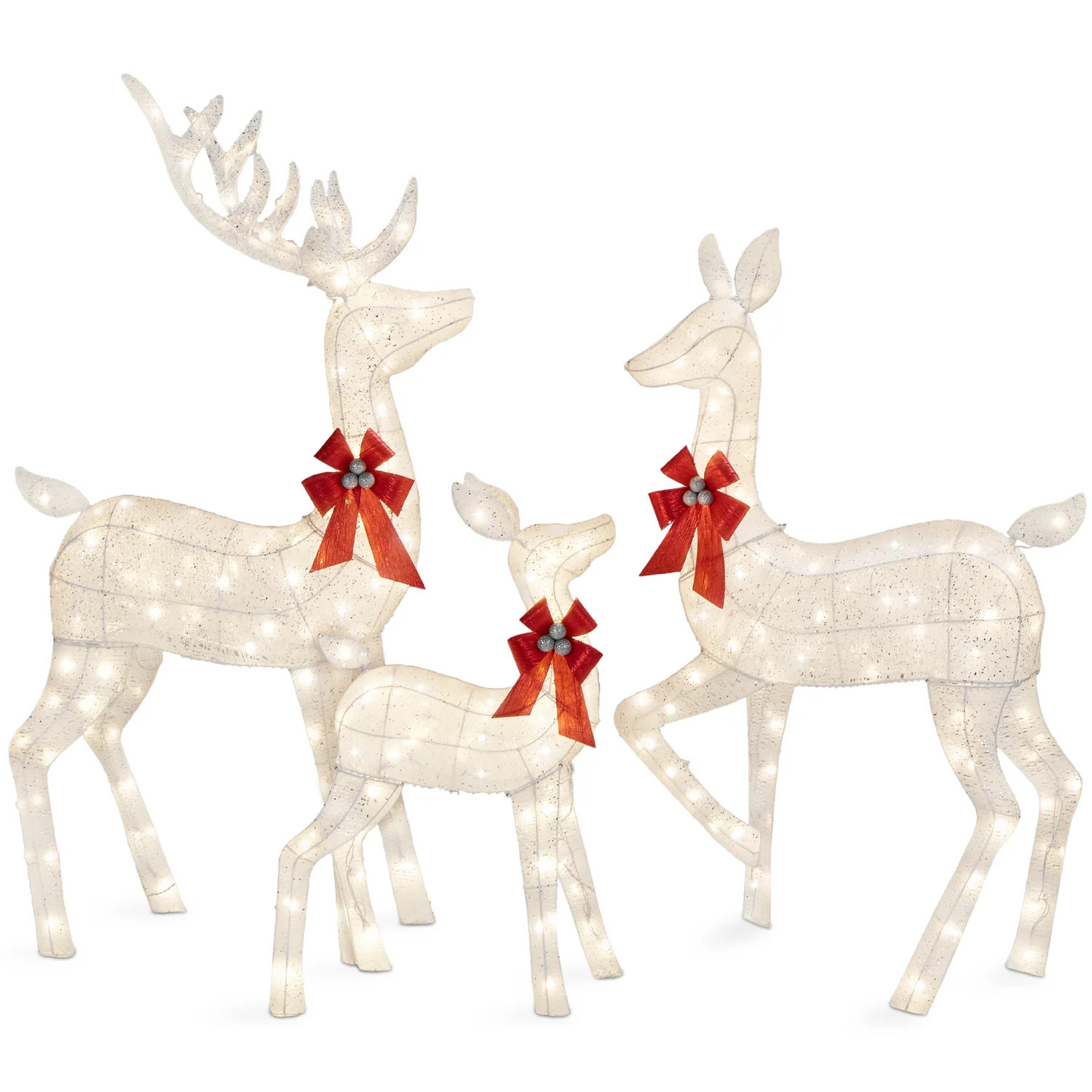 3-Piece Lighted Christmas Deer Set Outdoor Decor with LED Lights | Best Choice Products 