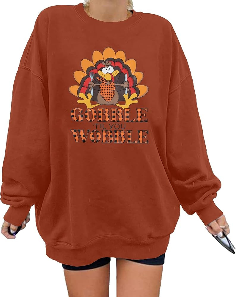 Thanksgiving Sweatshirts for Women Oversized Turkey Sweatshirt Thankful Blessed Kind of A Mess Sh... | Amazon (US)