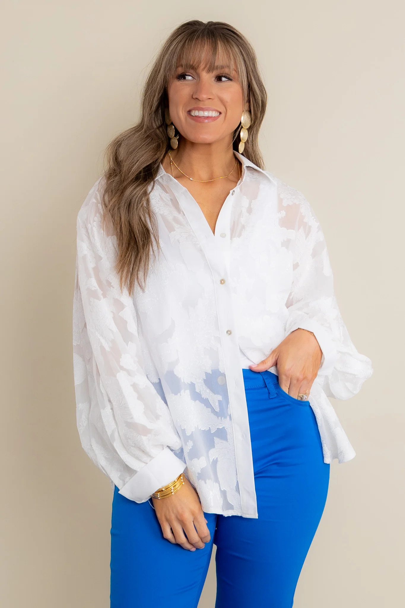Skyline View Long Sleeve White Blouse | The Willow Tree