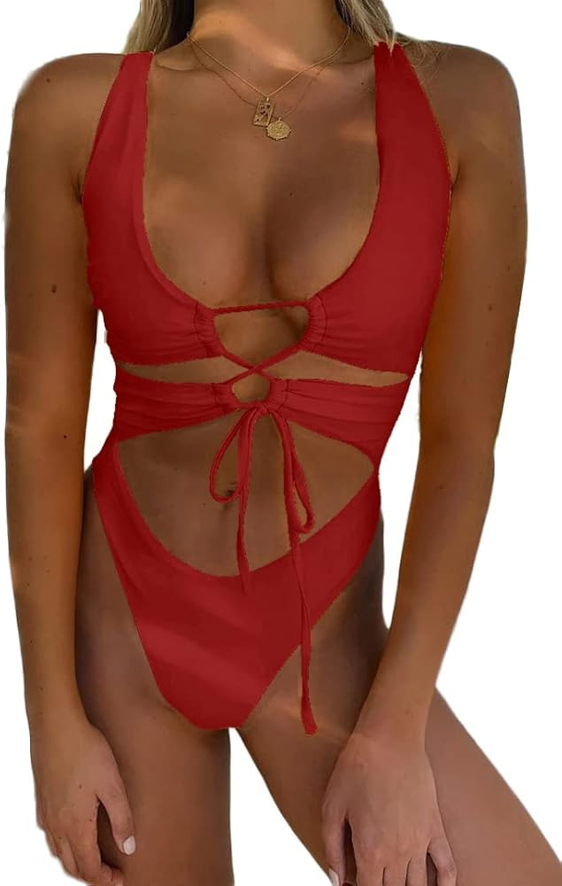 CHYRII Women's Sexy Cutout Lace Up Backless High Cut One Piece Swimsuit Monokini | Amazon (US)