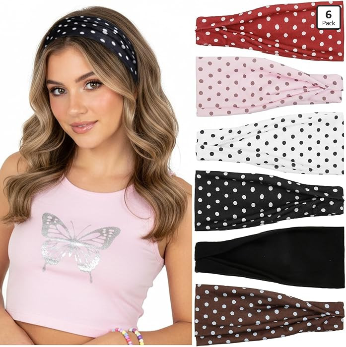 TERSE Headbands for Women Trendy Polka Dot Hair Bands for Yoga Workout Every Day Wide Thick Head ... | Amazon (US)