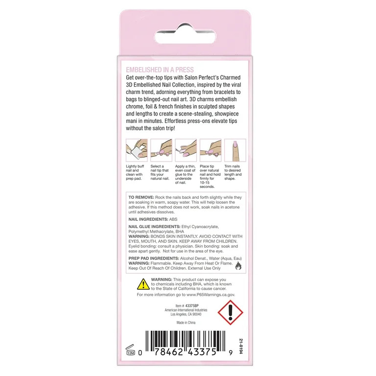 Salon Perfect Artificial Fake Press On Nails, 417 Charmed, Gold Rose, Medium Almond, File, Glue, ... | Walmart (US)