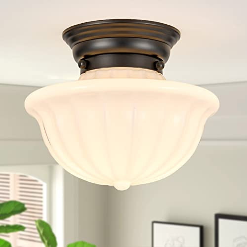 Black Schoolhouse Light Fixture Ceiling, 9 Inch Hallway Semi Flush Mount Ceiling Lighting, White ... | Amazon (US)