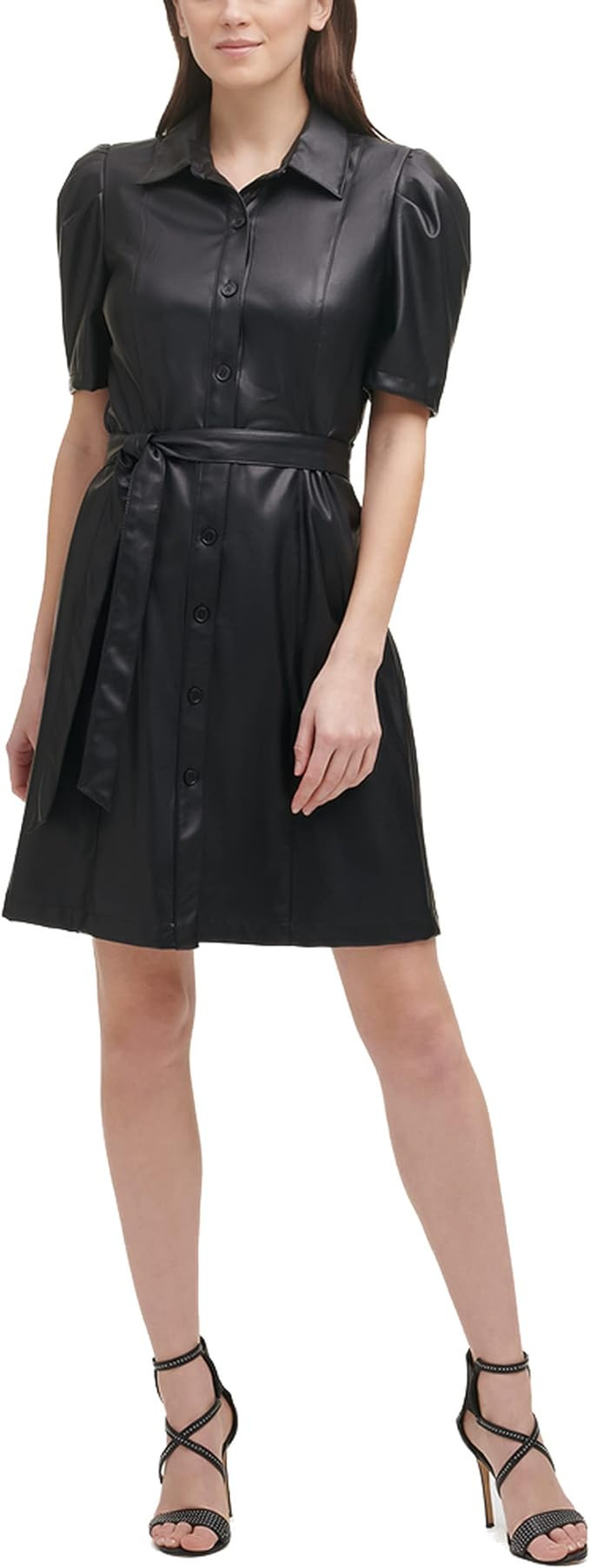 DKNY Women's Faux Wrap Leather Dress | Amazon (US)