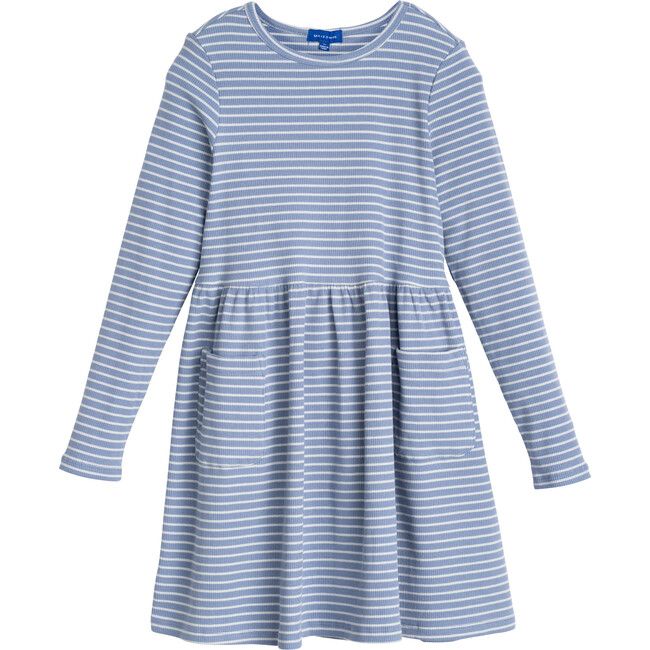 Marley Long Sleeve Dress, Dusty Blue & Light Blue Stripe | Maisonette