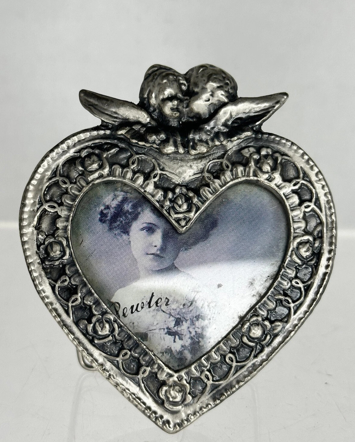 Vintage LINCO Small Pewter Heart Angels Picture Frame | eBay US