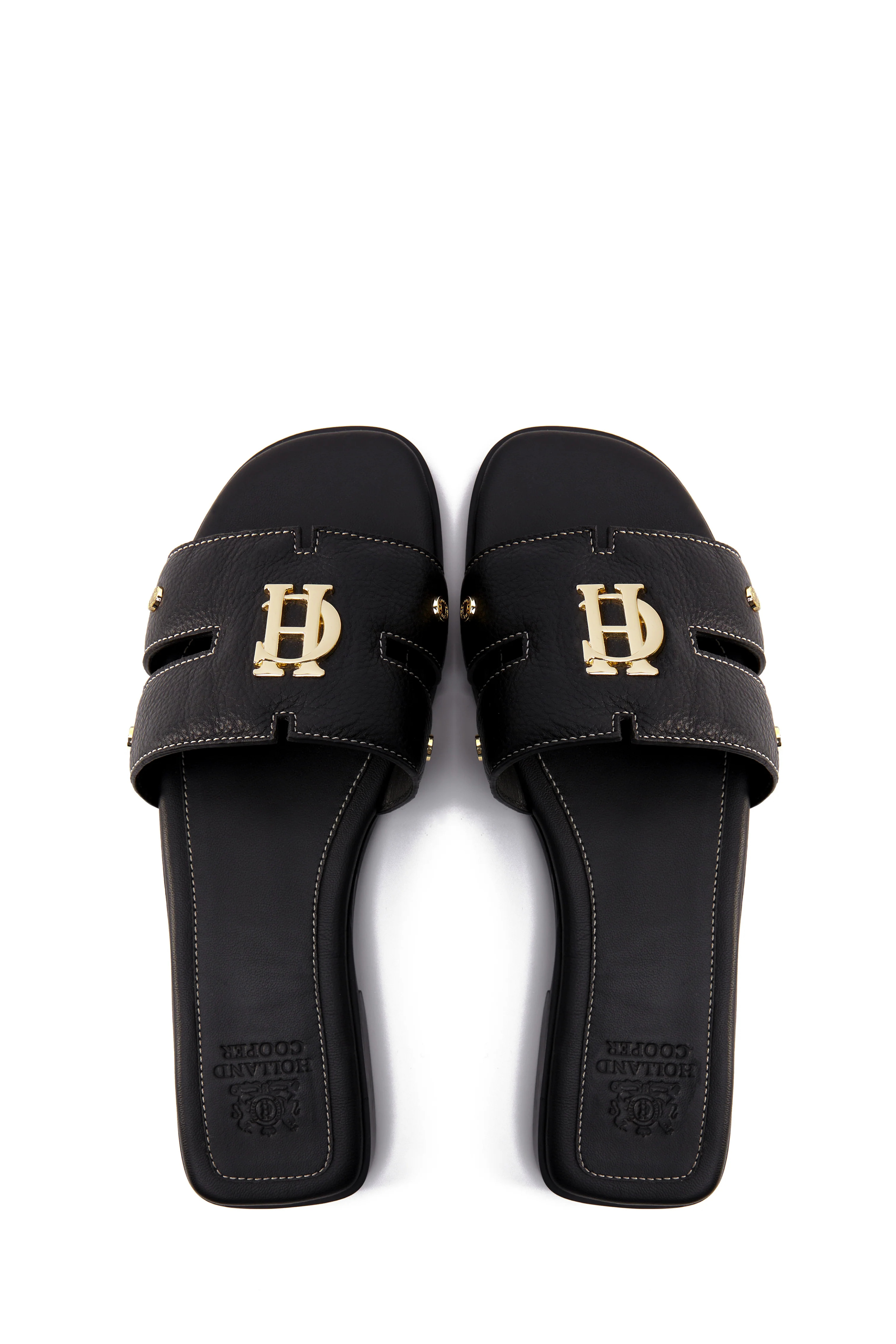 Monogram Slides (Black Leather) | Holland Cooper