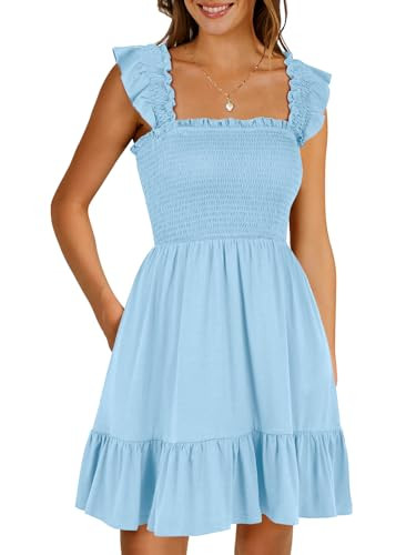 ANRABESS Women's Summer Casual Sleeveless Square Neck Dress 2026 Smocked Ruffle Backless Boho Bea... | Amazon (US)