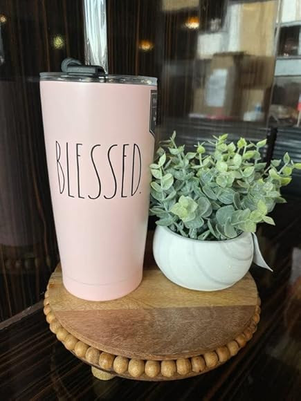 Rae Dunn BLESSED Pink Insulated Travel Tumbler With Sippy Lid Holds17 ounces | Amazon (CA)