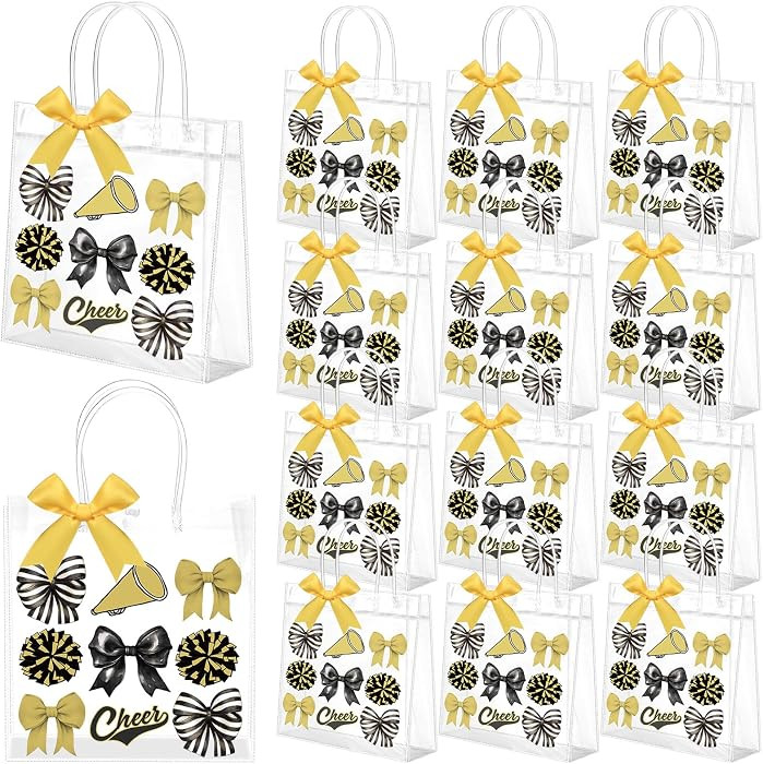 Vicenpal 24 Sets Clear Cheer Cheerleader Gift Bag with Handle, Black Gold | Amazon (US)