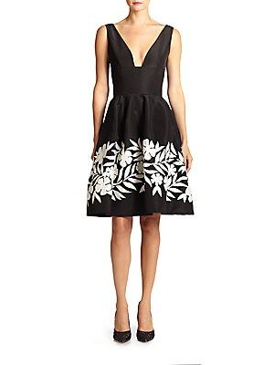 Silk Embroidered-Floral Fit and Flare Dress | Saks Fifth Avenue OFF 5TH